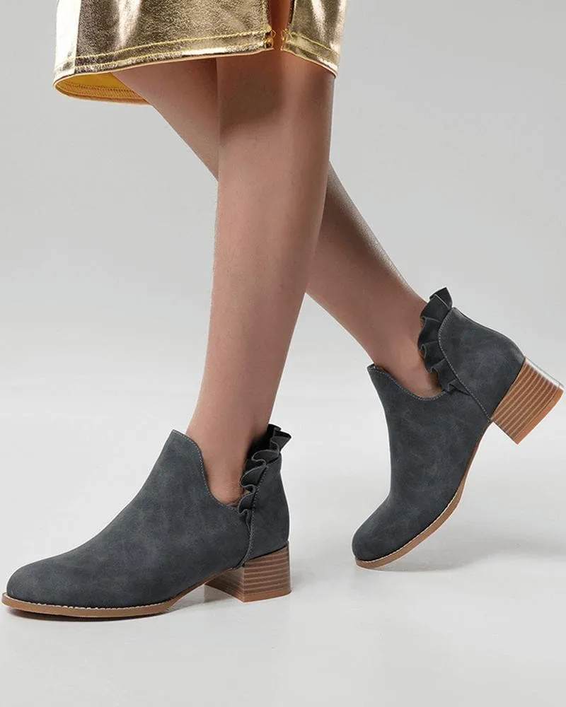 Women's Fashion Outdoor Solid Colo Pointed Toe Chunky Heel Ankle Boots