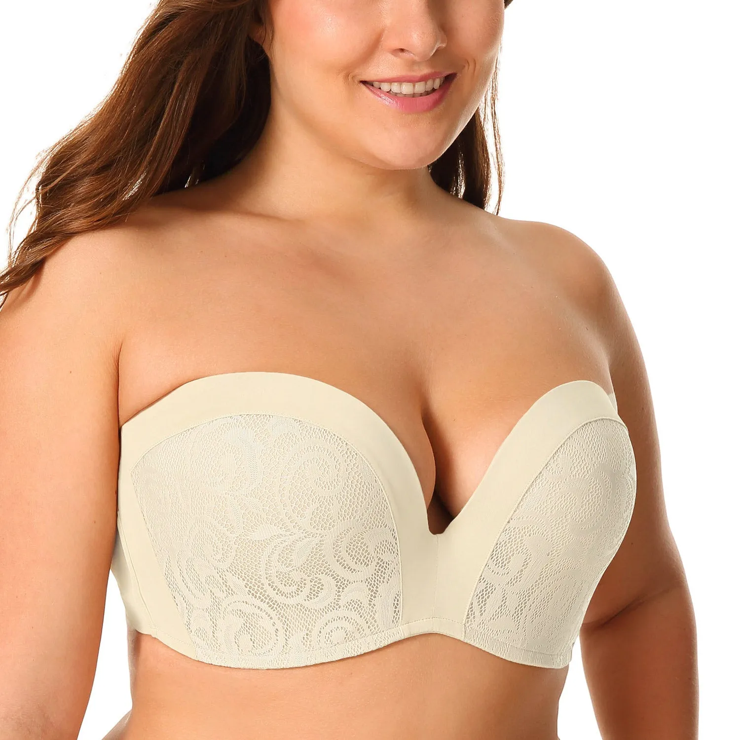 Women's Slightly Lined Lift Great Support Lace Strapless Bra