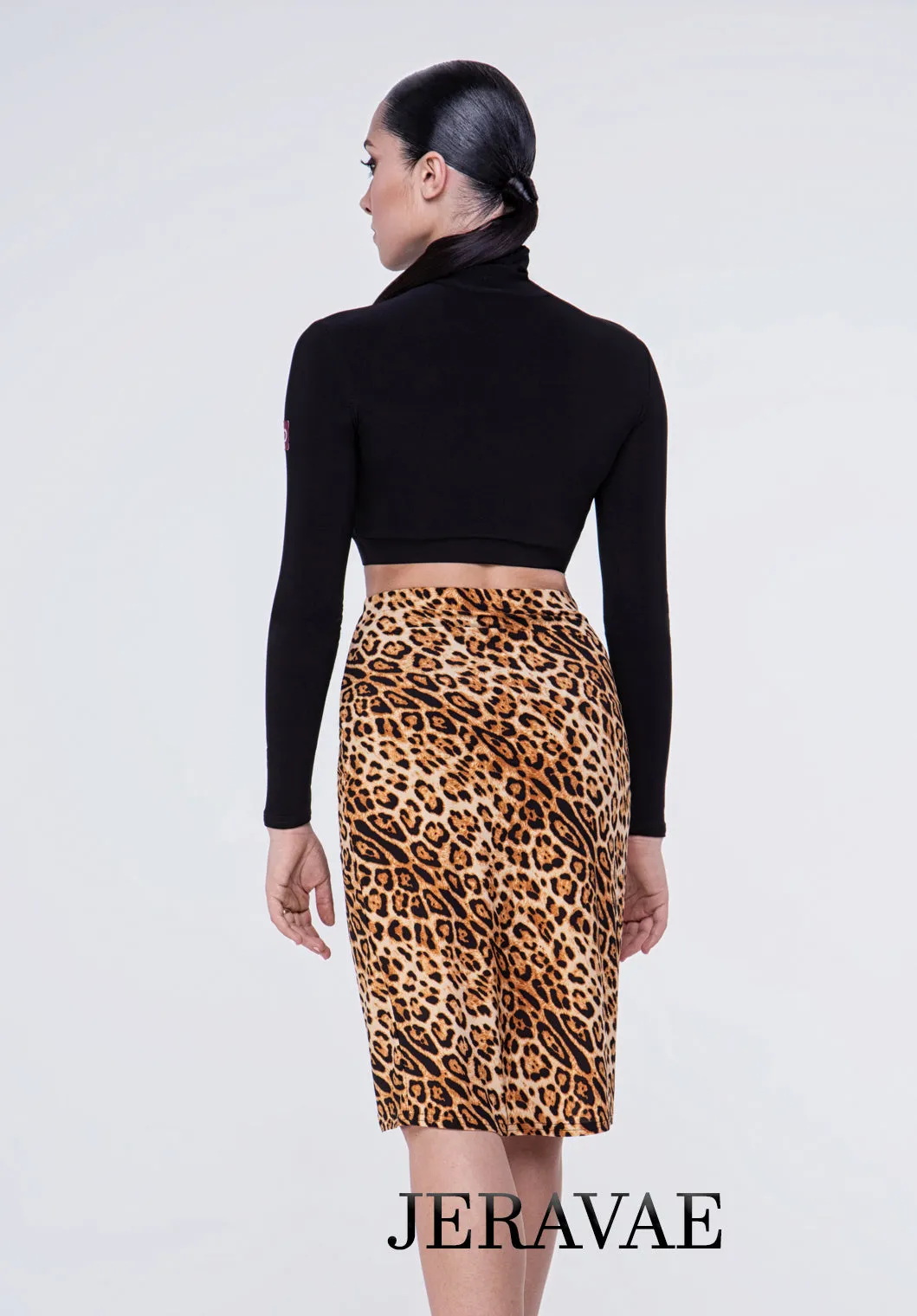 Zebra, Leopard Print, or Black Pencil Latin Practice Skirt with Front Sash Tie and Short Slit PRA 640