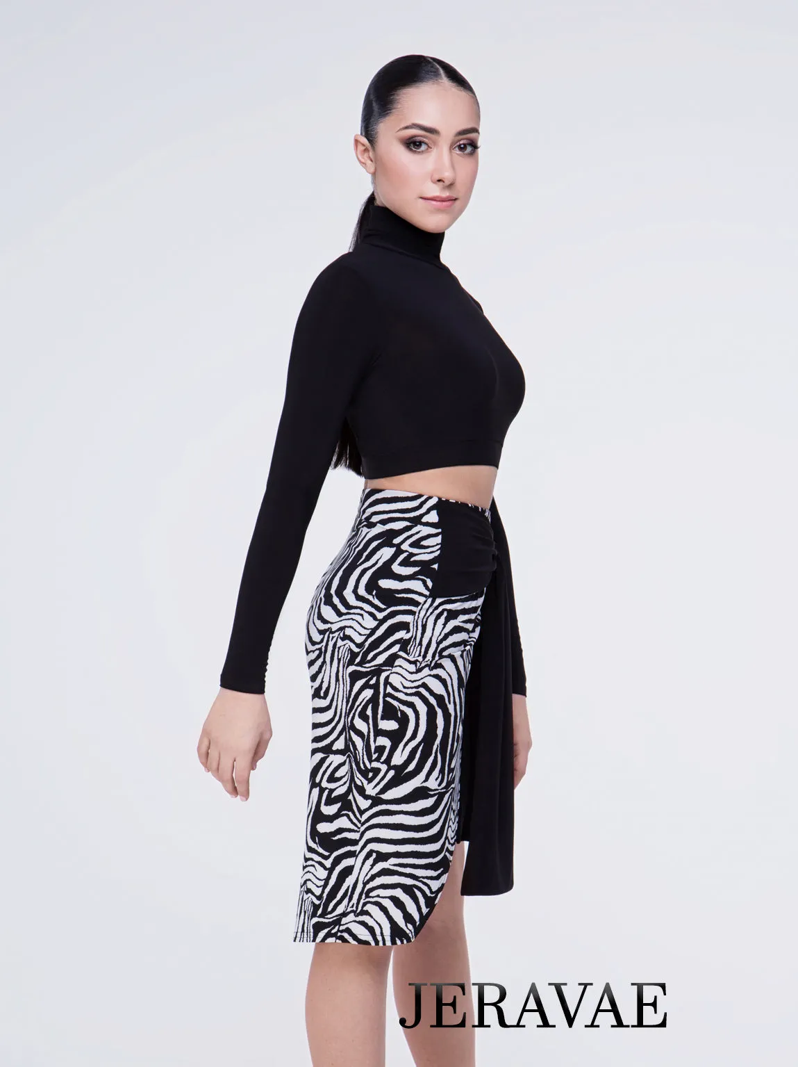 Zebra, Leopard Print, or Black Pencil Latin Practice Skirt with Front Sash Tie and Short Slit PRA 640